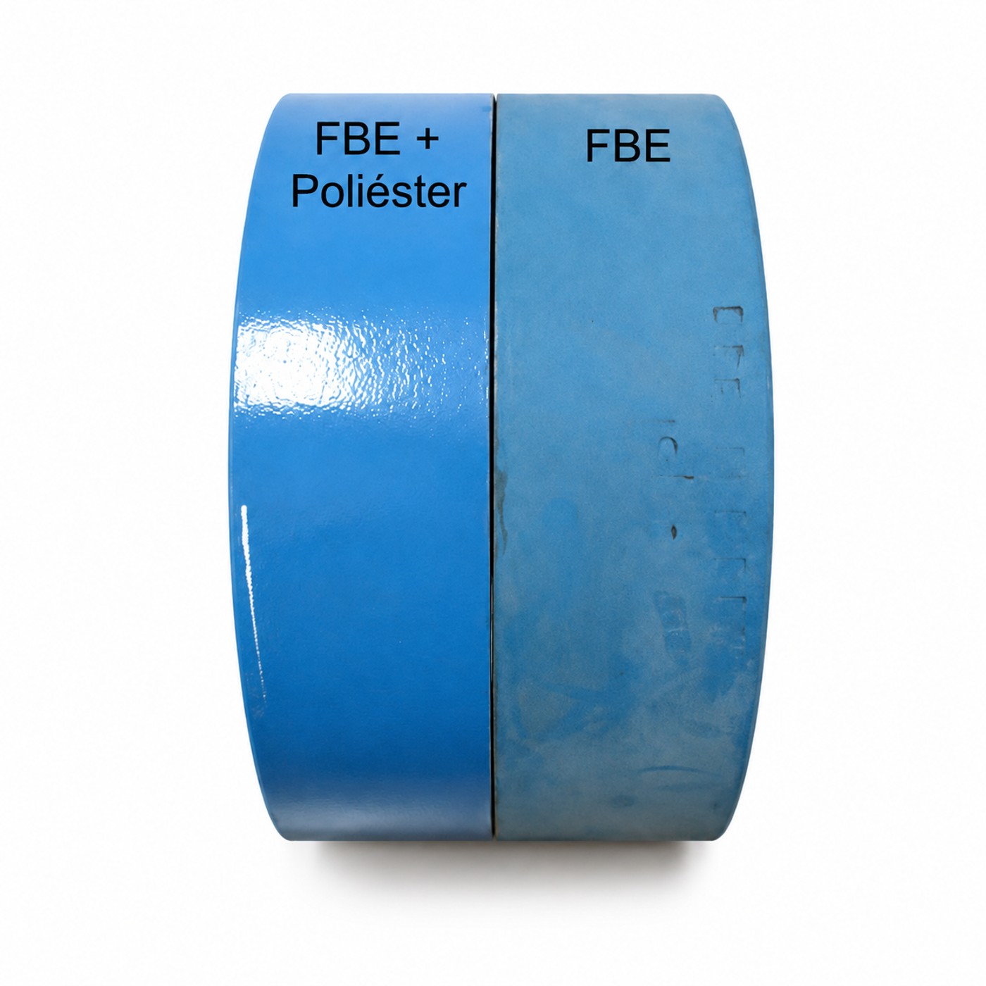 Comparativo FBE puro e FBE + Poliéster após 1 ano de sol